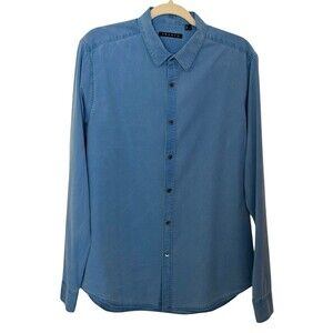 Theory Zack PS Belledune Button Down Shirt Men's Size Large Blue Casual Faded